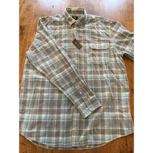 F/X Fusion Men's XL Blue Gray Plaid Corduroy Cotton Button-Down Pockets